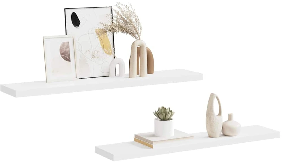 Pakabinamos lentynos, 2vnt., baltos, 120x23,5x3,8cm, MDF