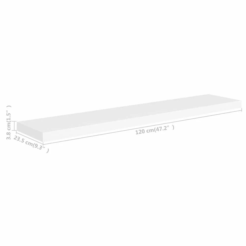 Pakabinamos lentynos, 2vnt., baltos, 120x23,5x3,8cm, MDF