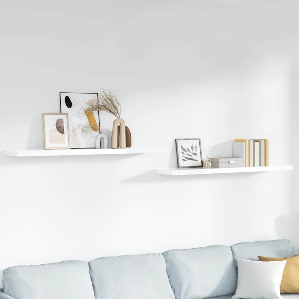 Pakabinamos lentynos, 2vnt., baltos, 120x23,5x3,8cm, MDF