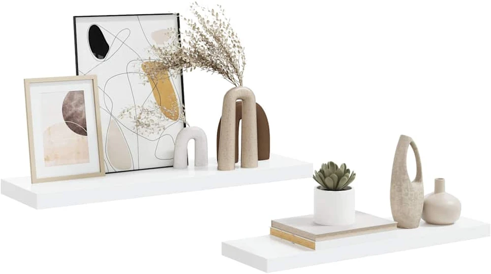 Pakabinamos lentynos, 2vnt., baltos, 80x23,5x3,8cm, MDF
