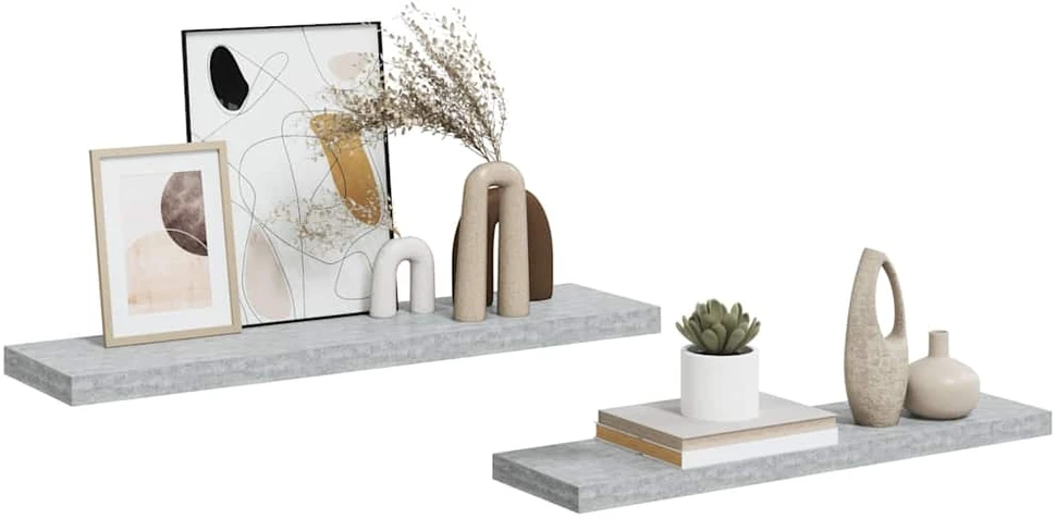 Pakabinamos lentynos, 2vnt., betono pilkos, 90x23,5x3,8cm, MDF