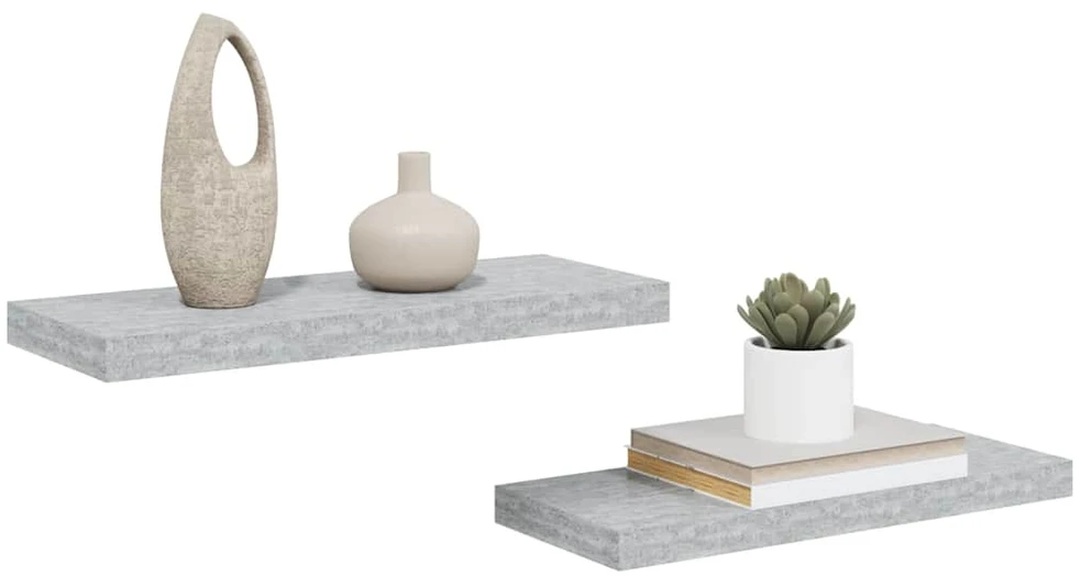 Pakabinamos lentynos, 2vnt., betono pilkos, 60x23,5x3,8cm, MDF