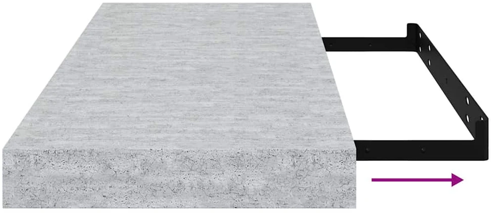 Pakabinamos lentynos, 2vnt., betono pilkos, 60x23,5x3,8cm, MDF