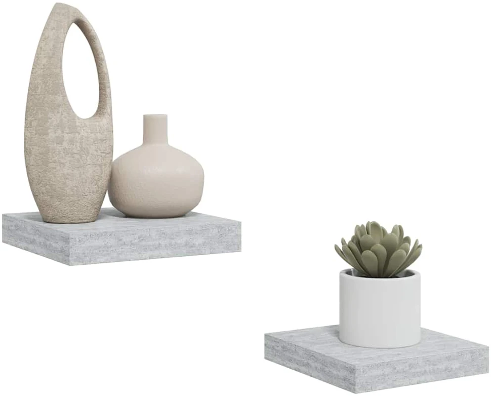 Pakabinamos lentynos, 2vnt., betono pilkos, 23x23,5x3,8cm, MDF