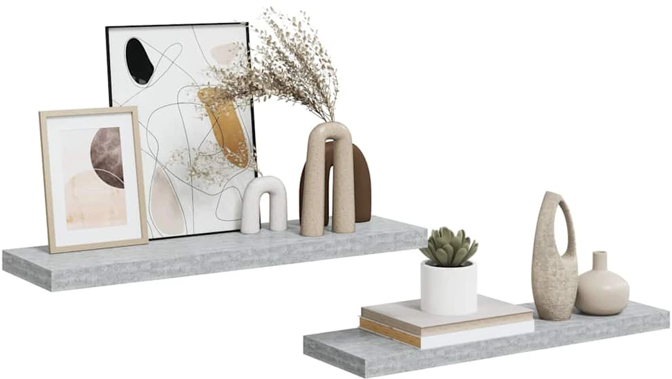 Pakabinamos lentynos, 2vnt., betono pilkos, 80x23,5x3,8cm, MDF