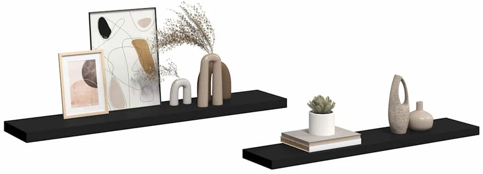 Pakabinamos lentynos, 2vnt., juodos, 120x23,5x3,8cm, MDF
