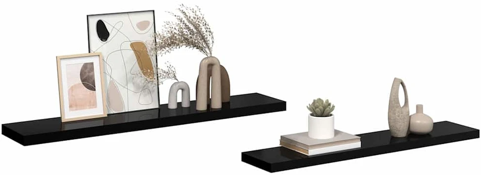 Pakabinamos lentynos, 2vnt., juodos, 120x23,5x3,8cm, MDF