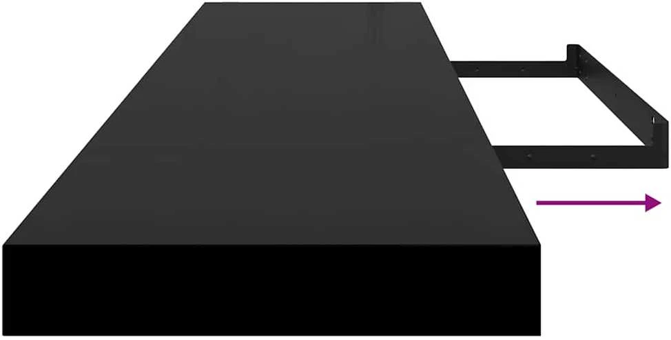 Pakabinamos lentynos, 2vnt., juodos, 120x23,5x3,8cm, MDF