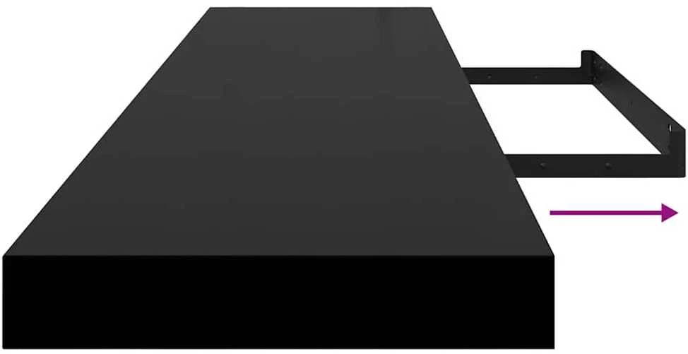 Pakabinamos lentynos, 2vnt., juodos, 120x23,5x3,8cm, MDF