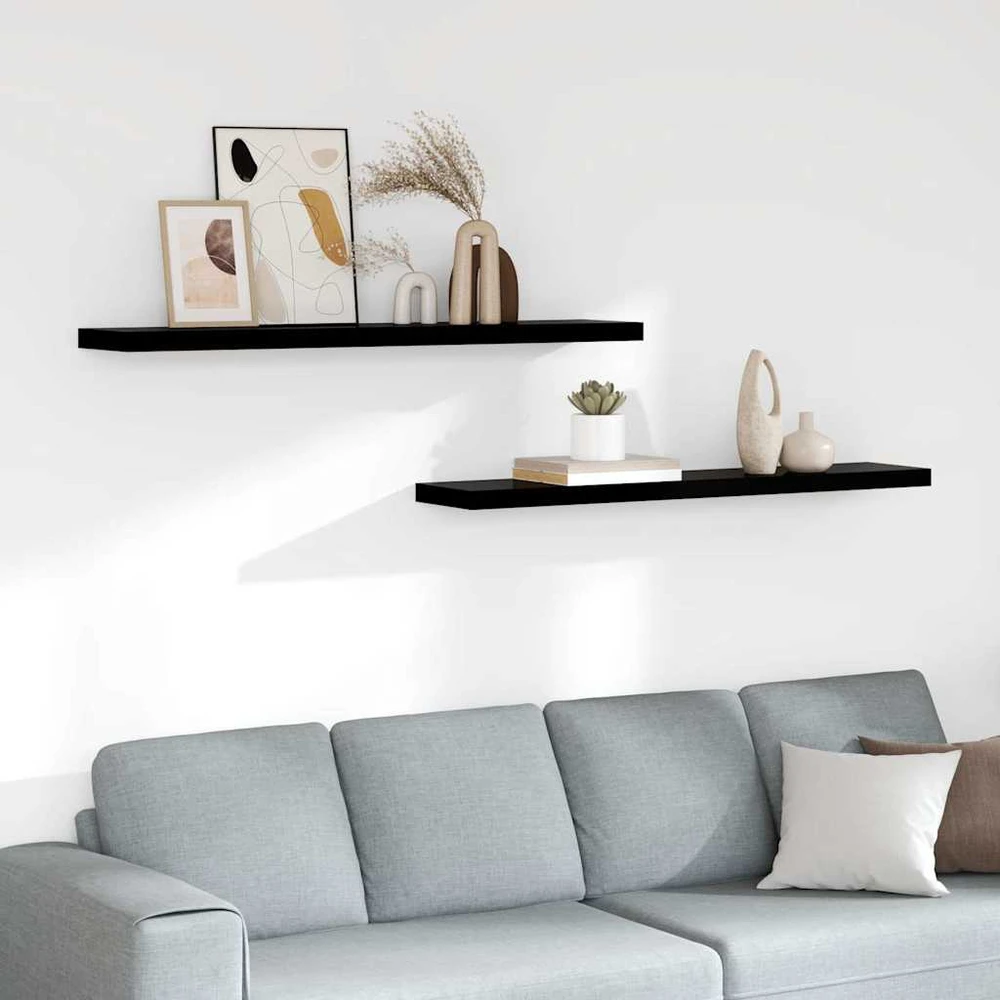 Pakabinamos lentynos, 2vnt., juodos, 120x23,5x3,8cm, MDF