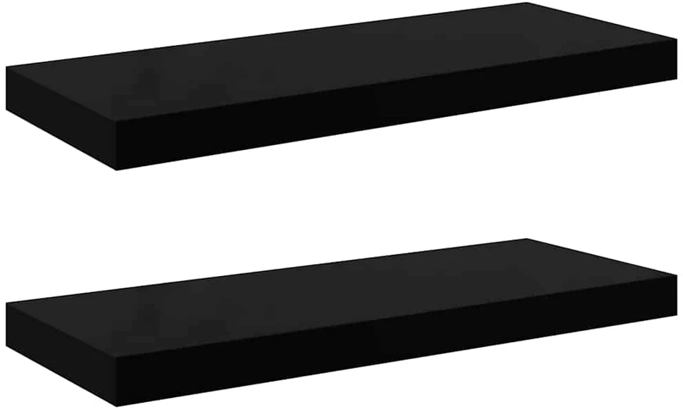 Pakabinamos lentynos, 2vnt., juodos, 60x23,5x3,8cm, MDF
