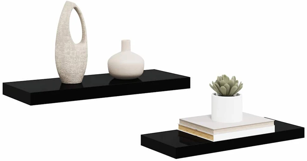 Pakabinamos lentynos, 2vnt., juodos, 60x23,5x3,8cm, MDF
