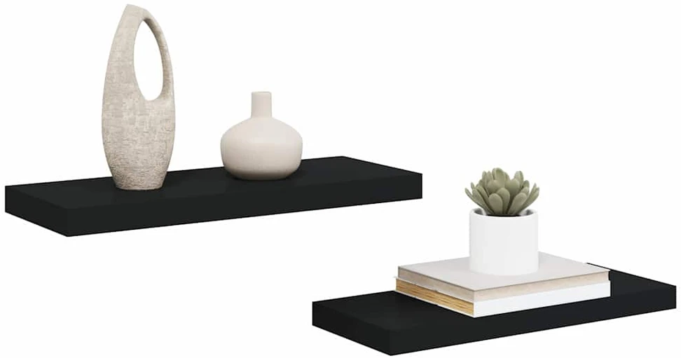 Pakabinamos lentynos, 2vnt., juodos, 60x23,5x3,8cm, MDF