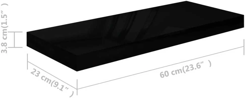 Pakabinamos lentynos, 2vnt., juodos, 60x23,5x3,8cm, MDF
