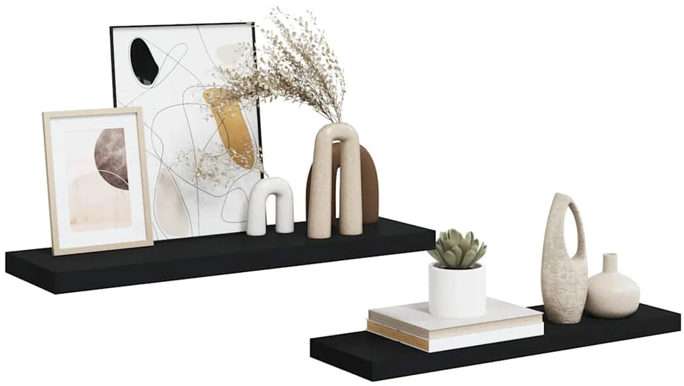 Pakabinamos lentynos, 2vnt., juodos, 80x23,5x3,8cm, MDF