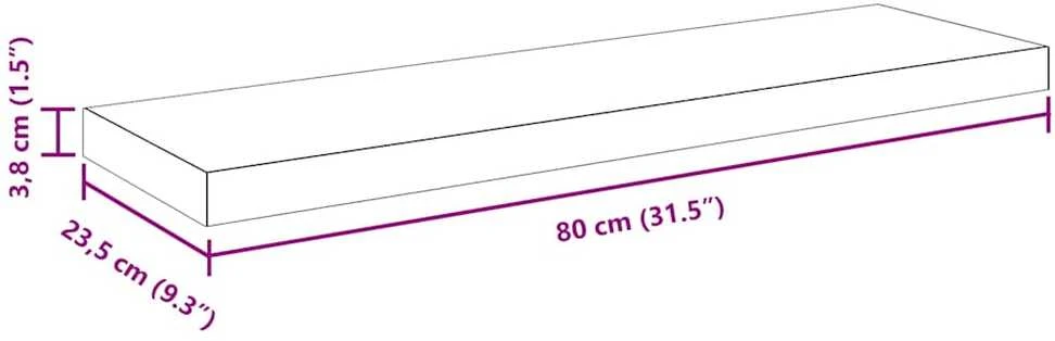Pakabinamos lentynos, 2vnt., juodos, 80x23,5x3,8cm, MDF