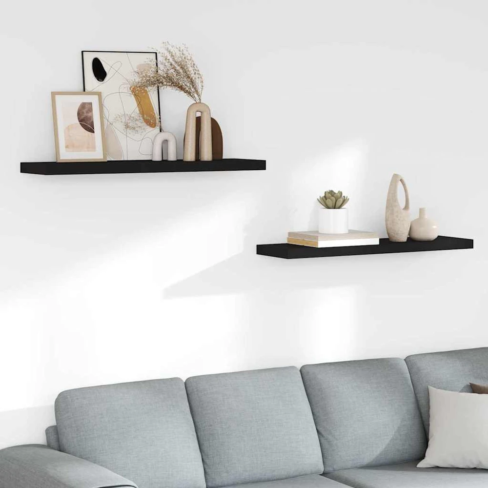 Pakabinamos lentynos, 2vnt., juodos, 90x23,5x3,8cm, MDF
