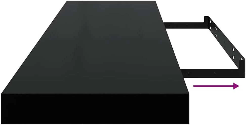 Pakabinamos lentynos, 2vnt., juodos, 90x23,5x3,8cm, MDF