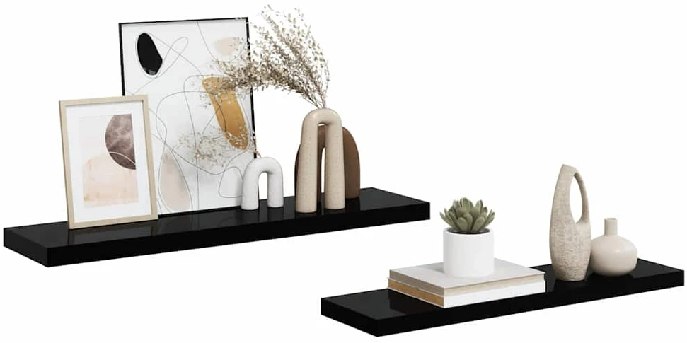 Pakabinamos lentynos, 2vnt., juodos, 90x23,5x3,8cm, MDF