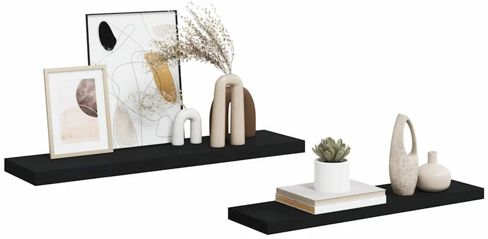 Pakabinamos lentynos, 2vnt., juodos, 90x23,5x3,8cm, MDF