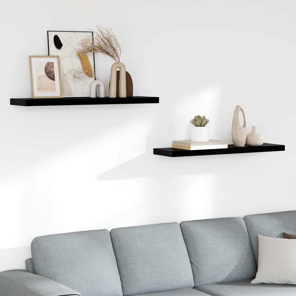 Pakabinamos lentynos, 2vnt., juodos, 90x23,5x3,8cm, MDF