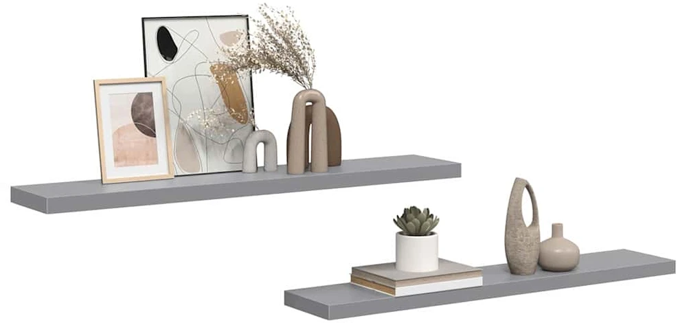 Pakabinamos lentynos, 2vnt., pilkos, 120x23,5x3,8cm, MDF