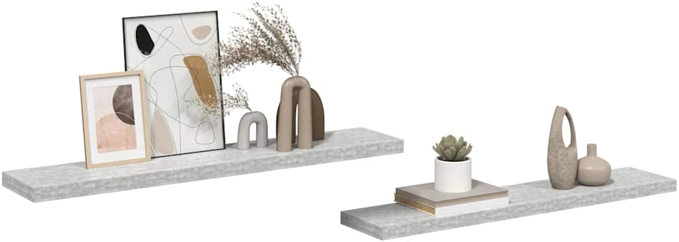 Pakabinamos lentynos, 2vnt., pilkos, 120x23,5x3,8cm, MDF