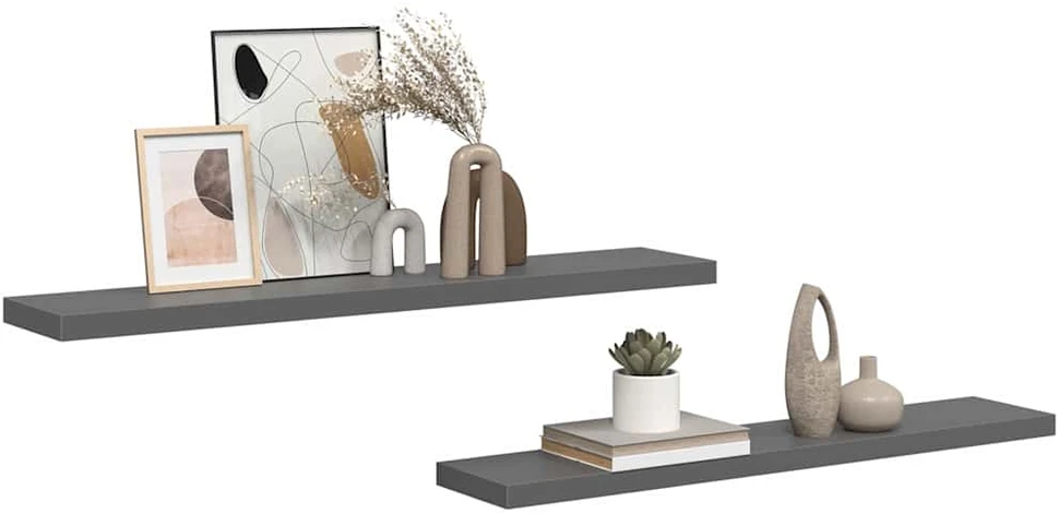 Pakabinamos lentynos, 2vnt., pilkos, 120x23,5x3,8cm, MDF
