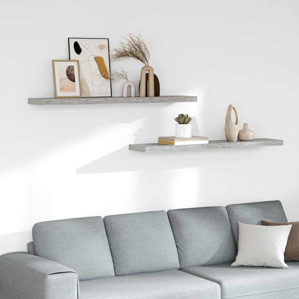 Pakabinamos lentynos, 2vnt., pilkos, 120x23,5x3,8cm, MDF