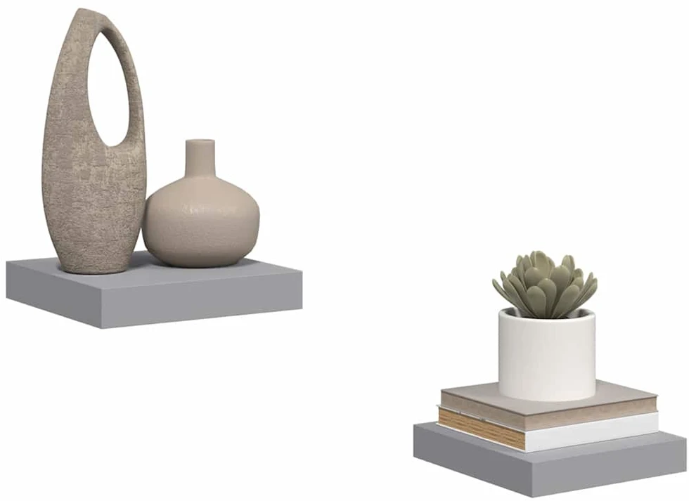 Pakabinamos lentynos, 2vnt., pilkos, 23x23,5x3,8cm, MDF
