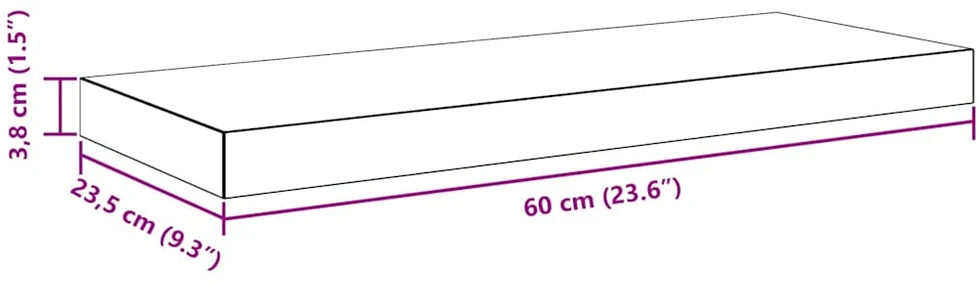 Pakabinamos lentynos, 2vnt., pilkos, 60x23,5x3,8cm, MDF