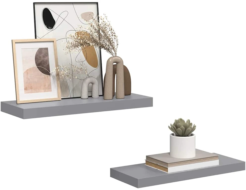Pakabinamos lentynos, 2vnt., pilkos, 60x23,5x3,8cm, MDF