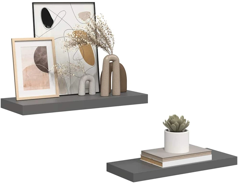 Pakabinamos lentynos, 2vnt., pilkos, 60x23,5x3,8cm, MDF