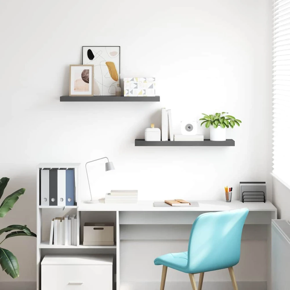 Pakabinamos lentynos, 2vnt., pilkos, 80x23,5x3,8cm, MDF