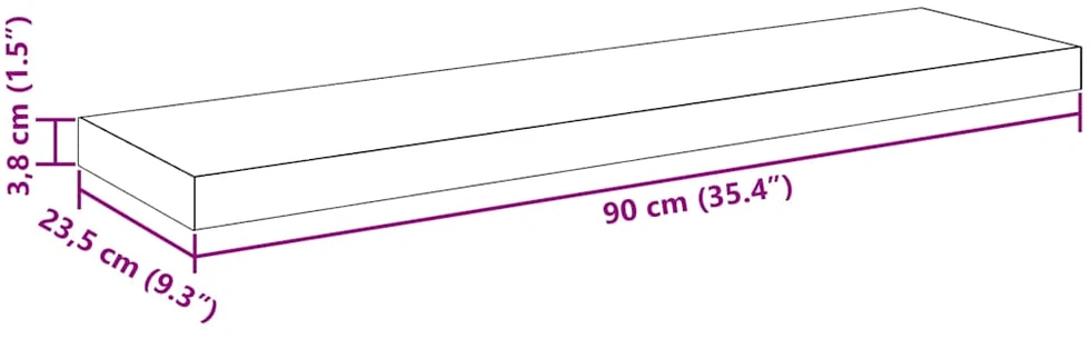 Pakabinamos lentynos, 2vnt., pilkos, 90x23,5x3,8cm, MDF