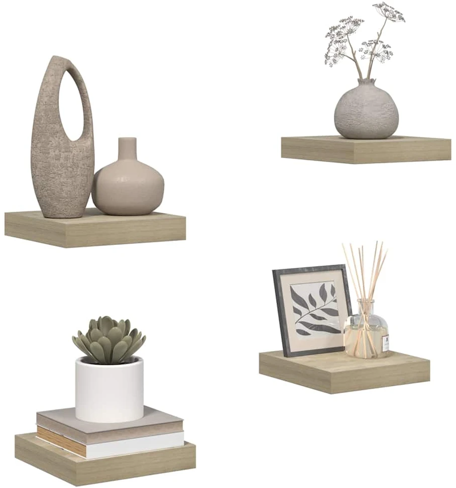 Pakabinamos lentynos, 4vnt., ąžuolo, 23x23,5x3,8cm, MDF