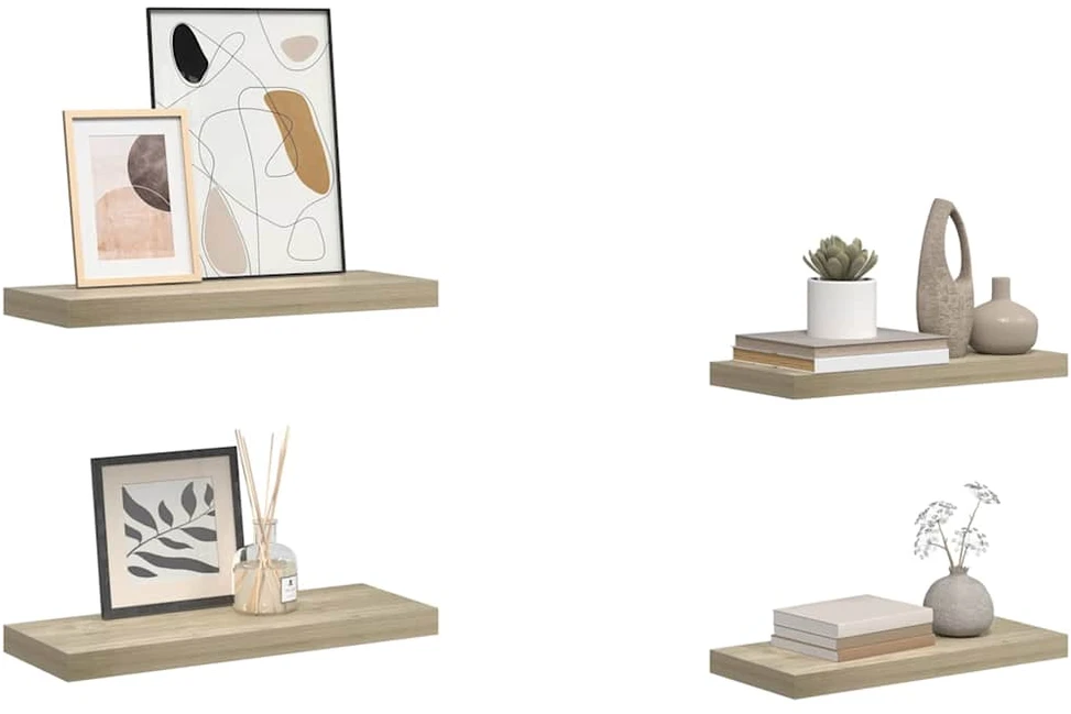 Pakabinamos lentynos, 4vnt., ąžuolo, 60x23,5x3,8cm, MDF