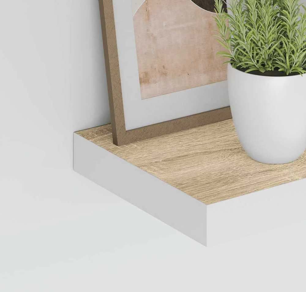 Pakabinamos lentynos, 4vnt., ąžuolo/baltos, 60x23,5x3,8cm, MDF