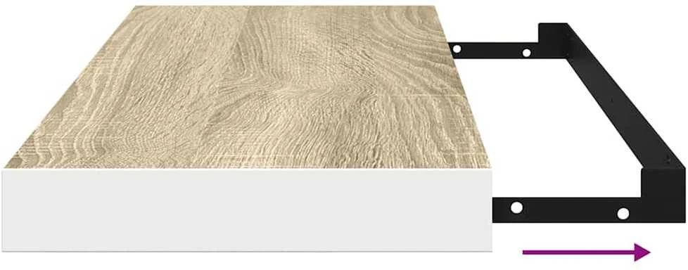 Pakabinamos lentynos, 4vnt., ąžuolo/baltos, 60x23,5x3,8cm, MDF