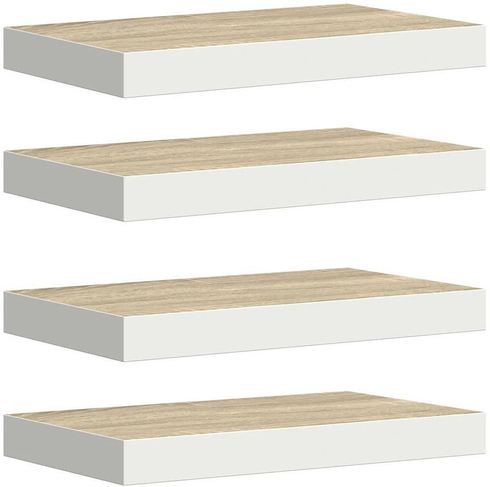 Pakabinamos lentynos, 4vnt., ąžuolo/baltos, 50x23x3,8cm, MDF