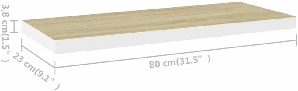 Pakabinamos lentynos, 4vnt., ąžuolo/baltos, 80x23,5x3,8cm, MDF