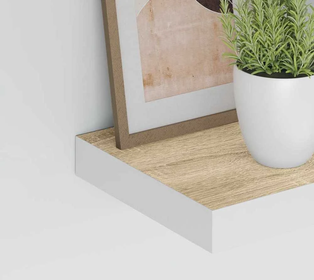 Pakabinamos lentynos, 4vnt., ąžuolo/baltos, 50x23x3,8cm, MDF