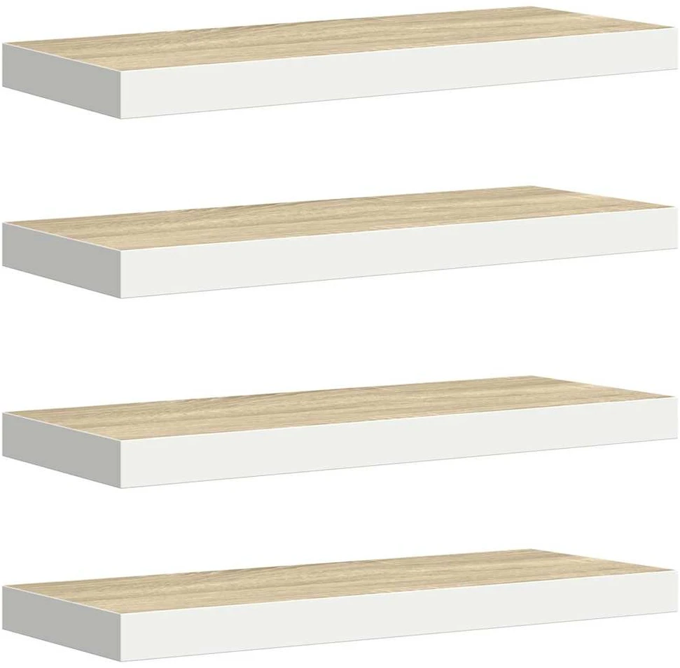 Pakabinamos lentynos, 4vnt., ąžuolo/baltos, 60x23,5x3,8cm, MDF