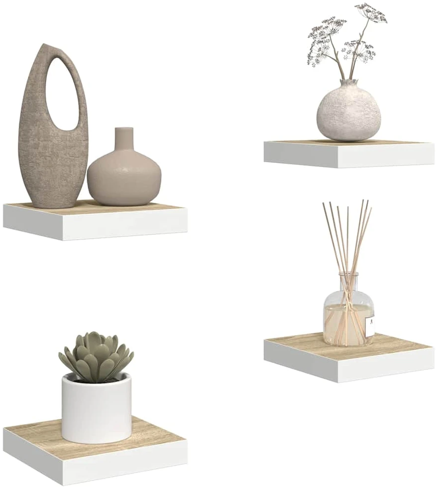 Pakabinamos lentynos, 4vnt., ąžuolo/baltos, 23x23,5x3,8cm, MDF