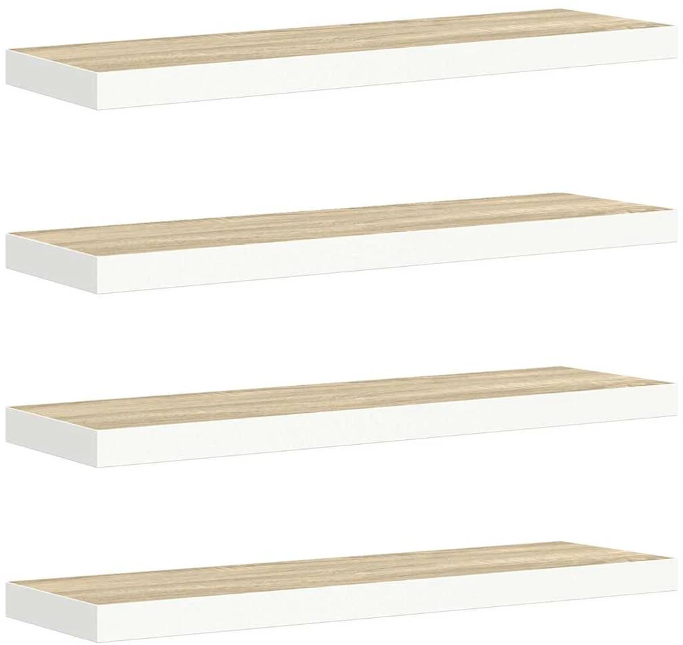 Pakabinamos lentynos, 4vnt., ąžuolo/baltos, 80x23,5x3,8cm, MDF
