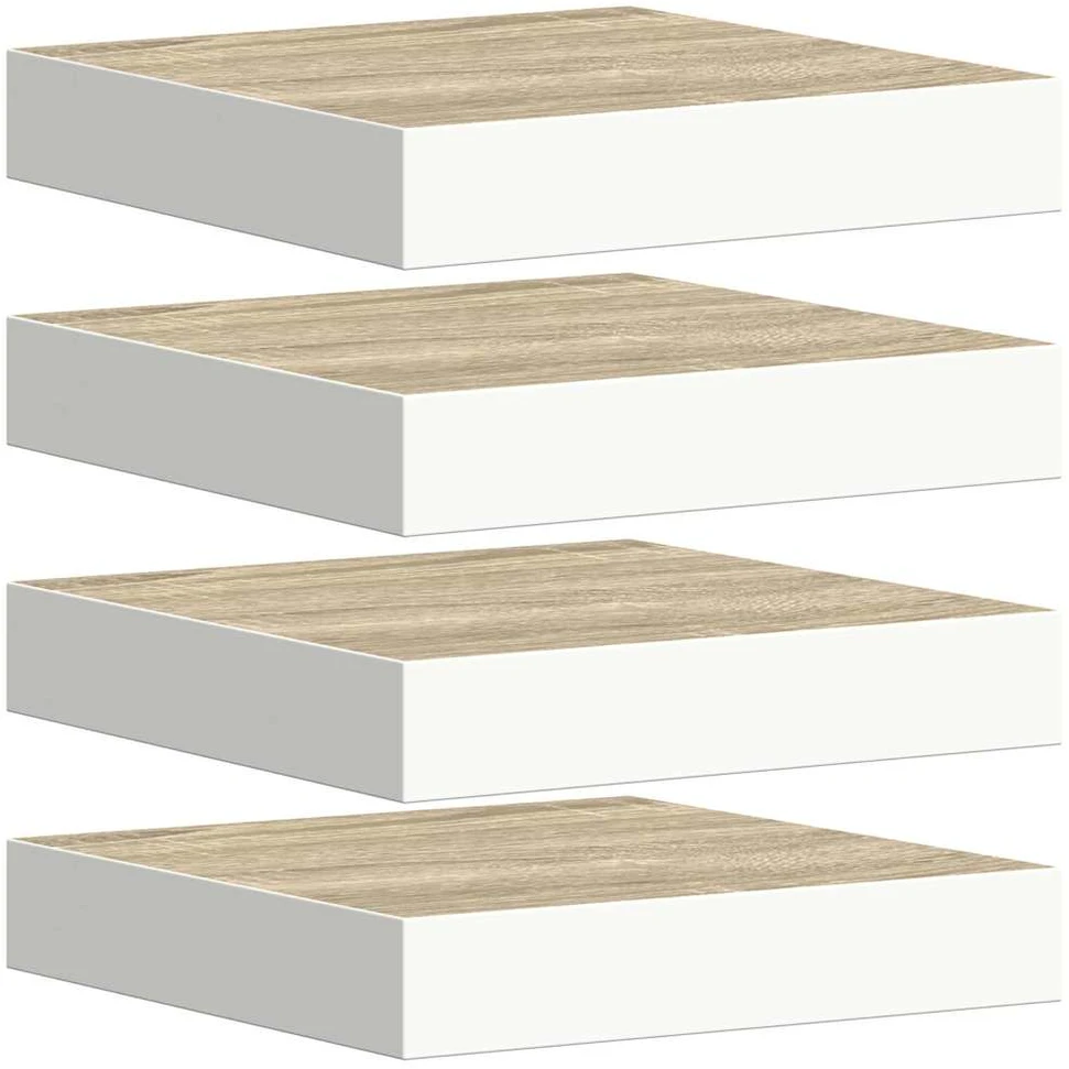Pakabinamos lentynos, 4vnt., ąžuolo/baltos, 23x23,5x3,8cm, MDF