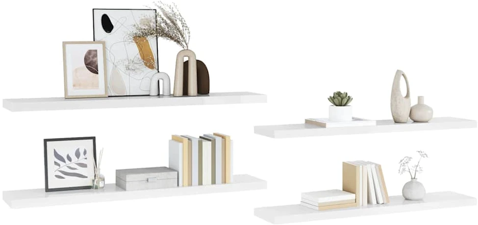 Pakabinamos lentynos, 4vnt., baltos, 120x23,5x3,8cm, MDF