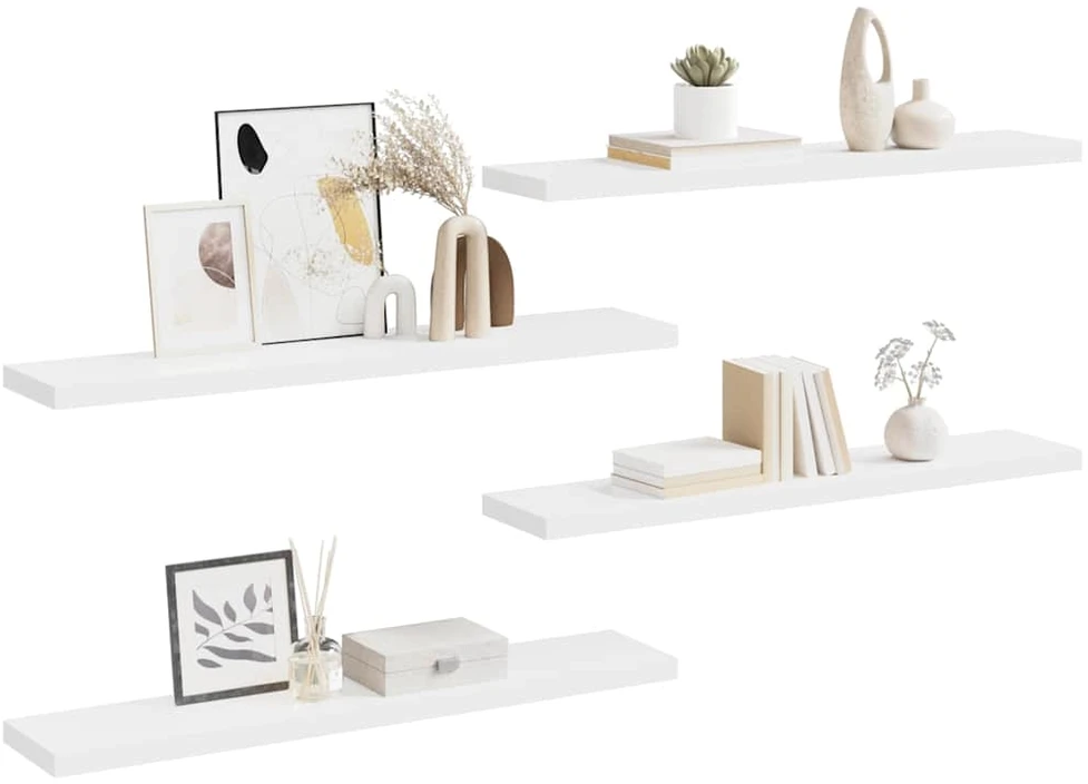 Pakabinamos lentynos, 4vnt., baltos, 120x23,5x3,8cm, MDF