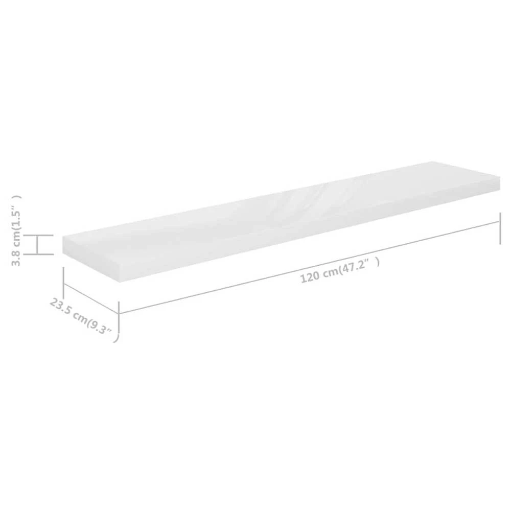 Pakabinamos lentynos, 4vnt., baltos, 120x23,5x3,8cm, MDF