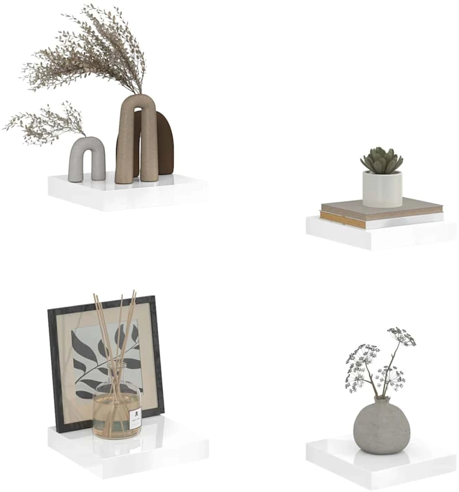 Pakabinamos lentynos, 4vnt., baltos, 23x23,5x3,8cm, MDF